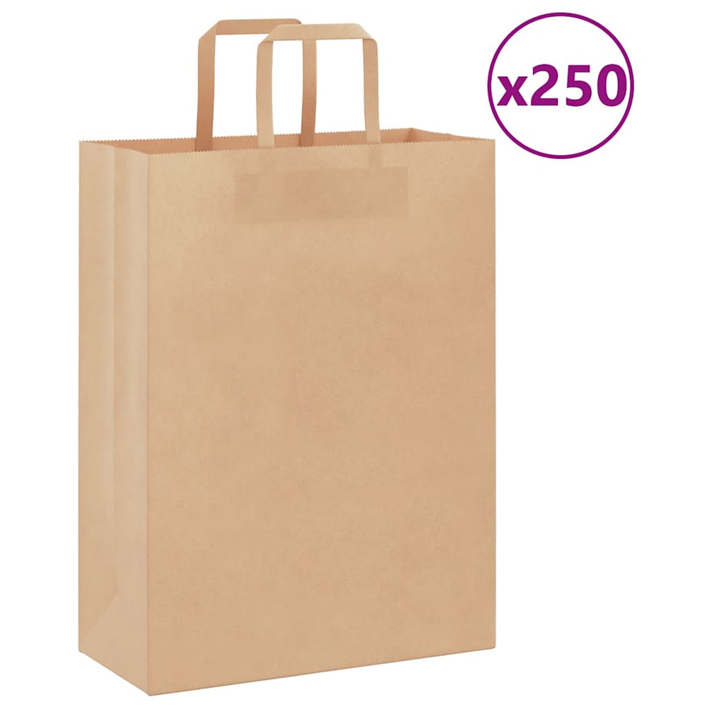 vidaXL Paper Carrier Bags 250 pcs. with Handles Brown 26x12x35 cm