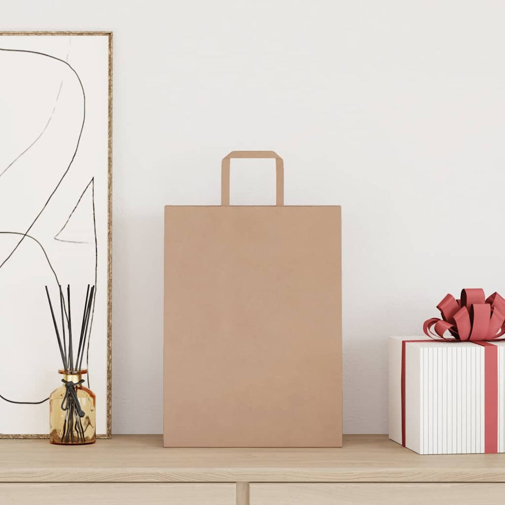 vidaXL Paper Carrier Bags 250 pcs. with Handles Brown 26x12x35 cm
