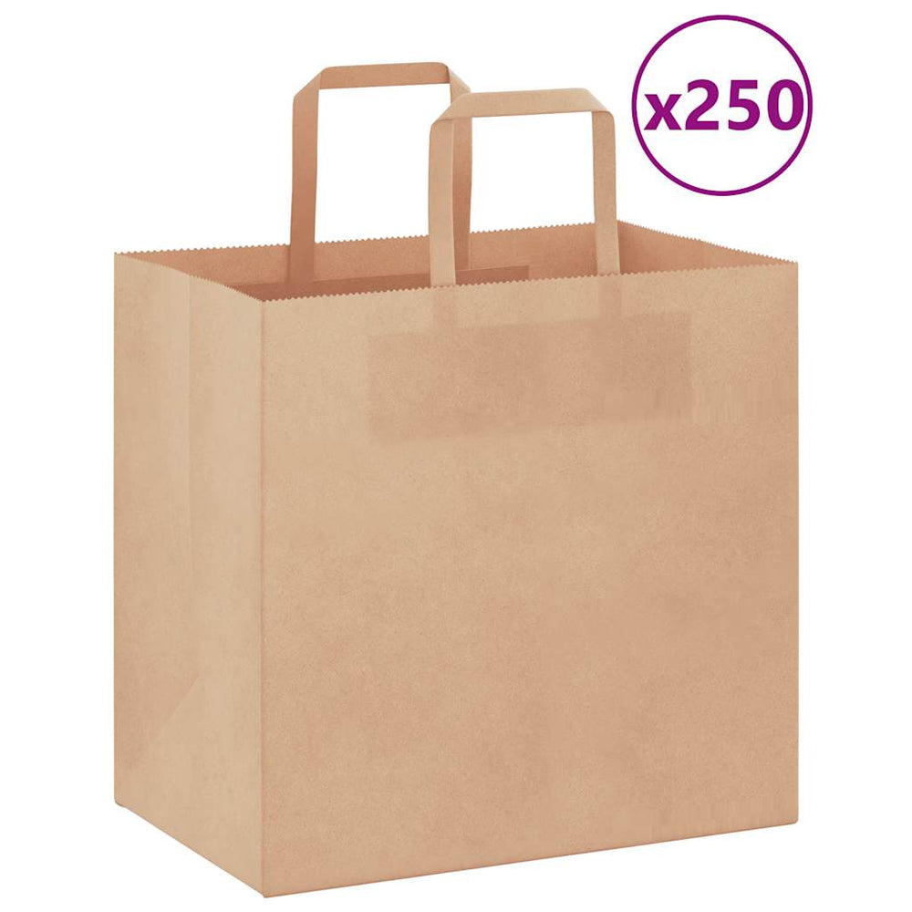 vidaXL Paper Carrier Bags 250 Pcs. with Handles Brown 26x17x25 cm