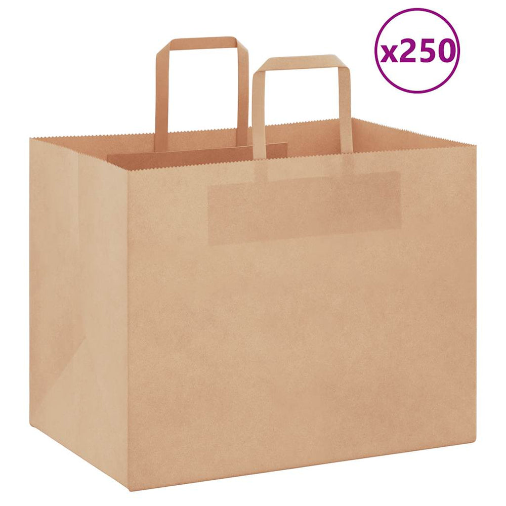 vidaXL Paper Carrier Bags 250 pcs. with Handles Brown 32x22x24 cm