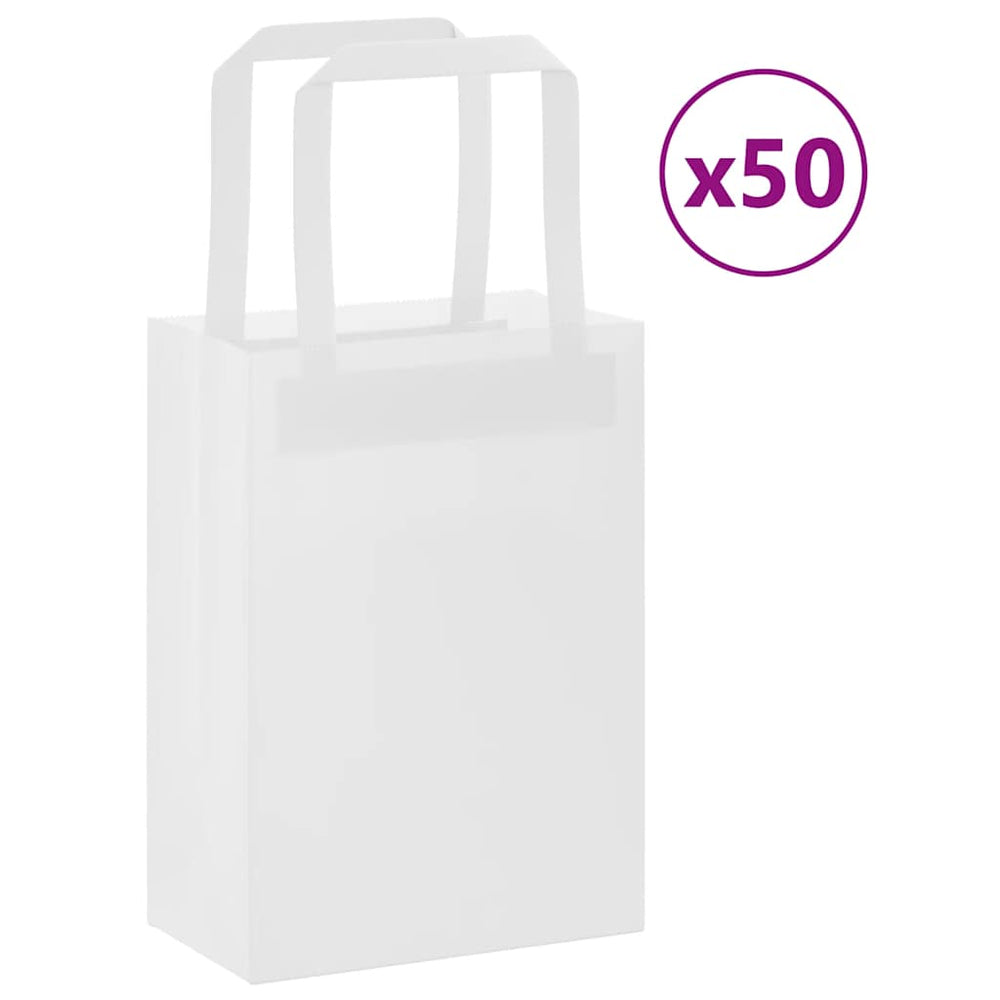 vidaXL Paper Carrier Bags 50 pcs. with Handles White 15x8x21 cm