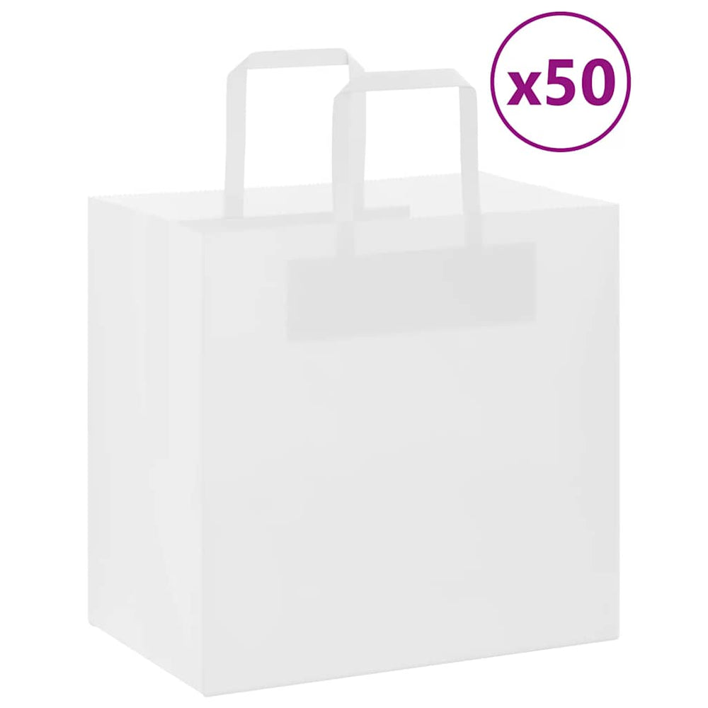 vidaXL Paper Carrier Bags 50 pcs. with Handles White 26x17x25 cm