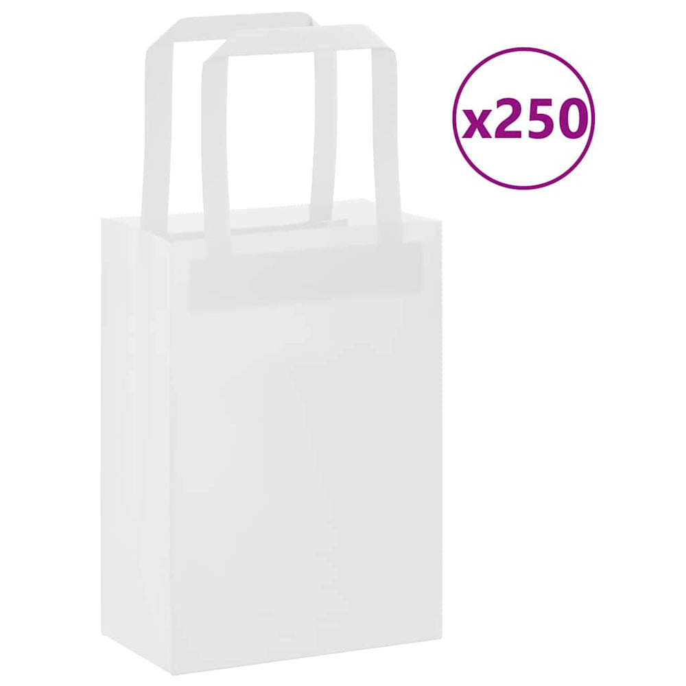 vidaXL Paper Carrier Bags 250 pcs. with Handles White 15x8x21 cm