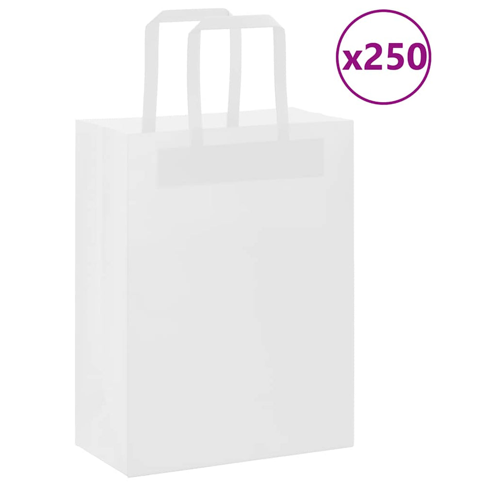 vidaXL Paper Carrier Bags 250 pcs. with Handles White 21x11x28 cm