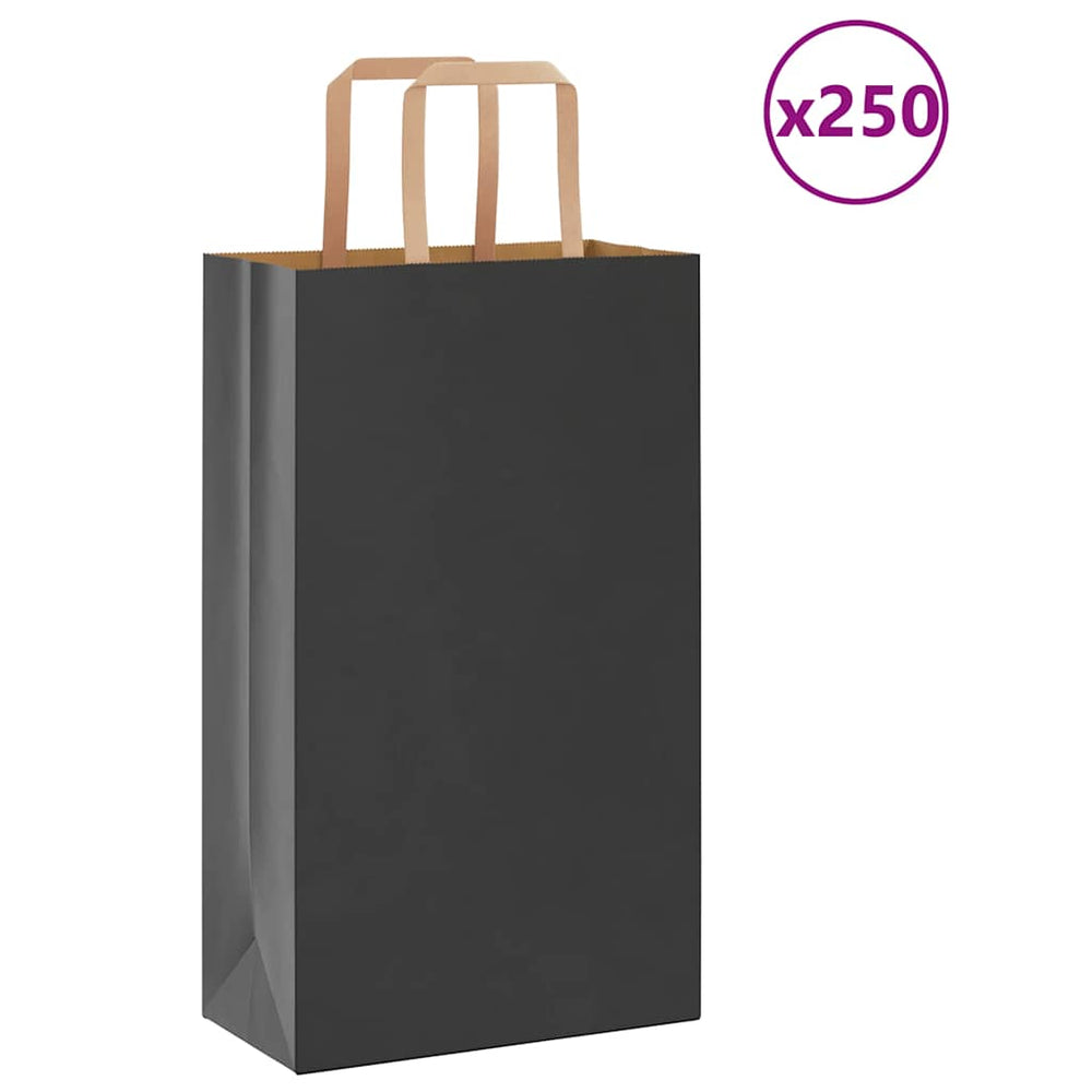 vidaXL Paper Carrier Bags 250 pcs. with Handles Black 21x11x36 cm