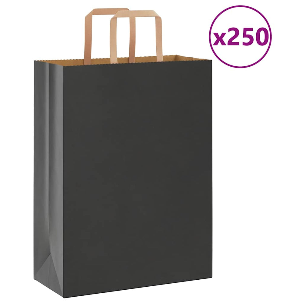 vidaXL Paper Carrier Bags 250 pcs. with Handles Black 26x12x35 cm
