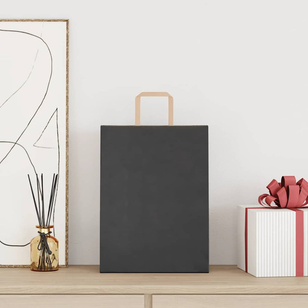 vidaXL Paper Carrier Bags 250 pcs. with Handles Black 26x12x35 cm