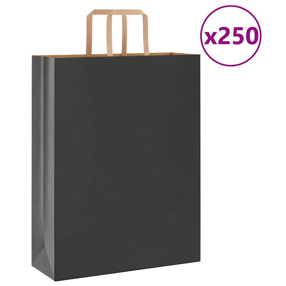 vidaXL Paper Carrier Bags 250 pcs. with Handles Black 32x12x42 cm