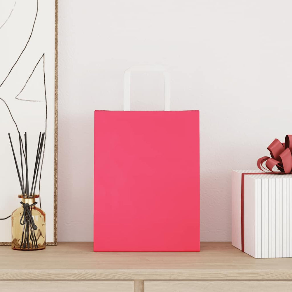vidaXL Paper Carrier Bags 250 pcs. with Handles Pink 21x11x28 cm