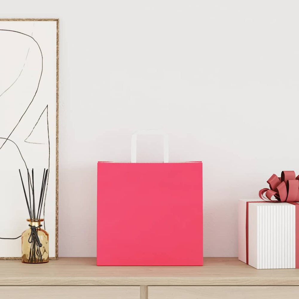 vidaXL Paper Carrier Bags 250 pcs. with Handles Pink 26x17x25 cm