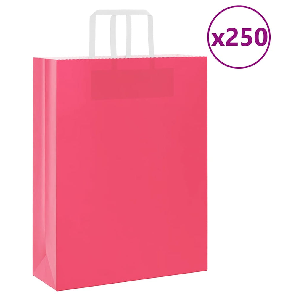 vidaXL Paper Carrier Bags 250 pcs. with Handles Pink 32x12x42 cm