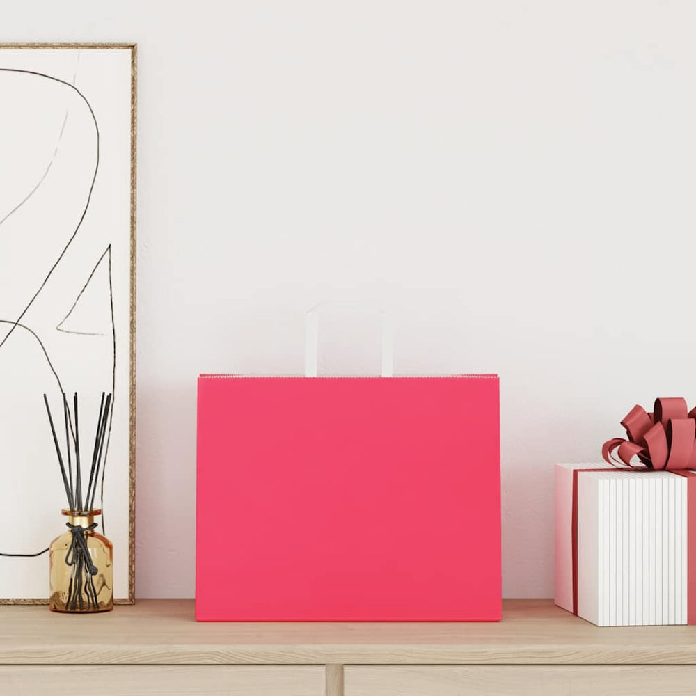 vidaXL Paper Carrier Bags 250 pcs. with Handles Pink 32x22x24 cm
