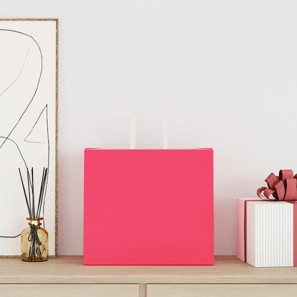 vidaXL Paper Carrier Bags 250 pcs. with Handles Pink 32x22x28 cm