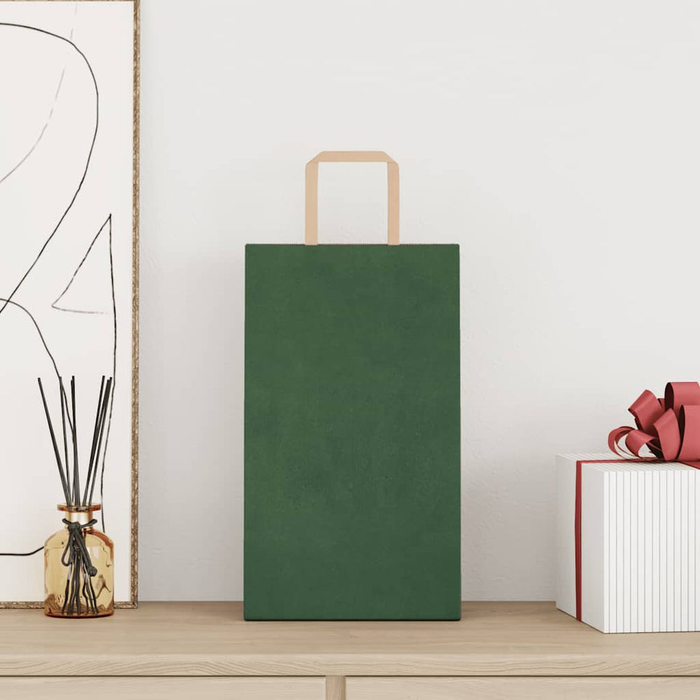 vidaXL Paper Carrier Bags 250 Pcs. with Handles Green 21x11x36 cm