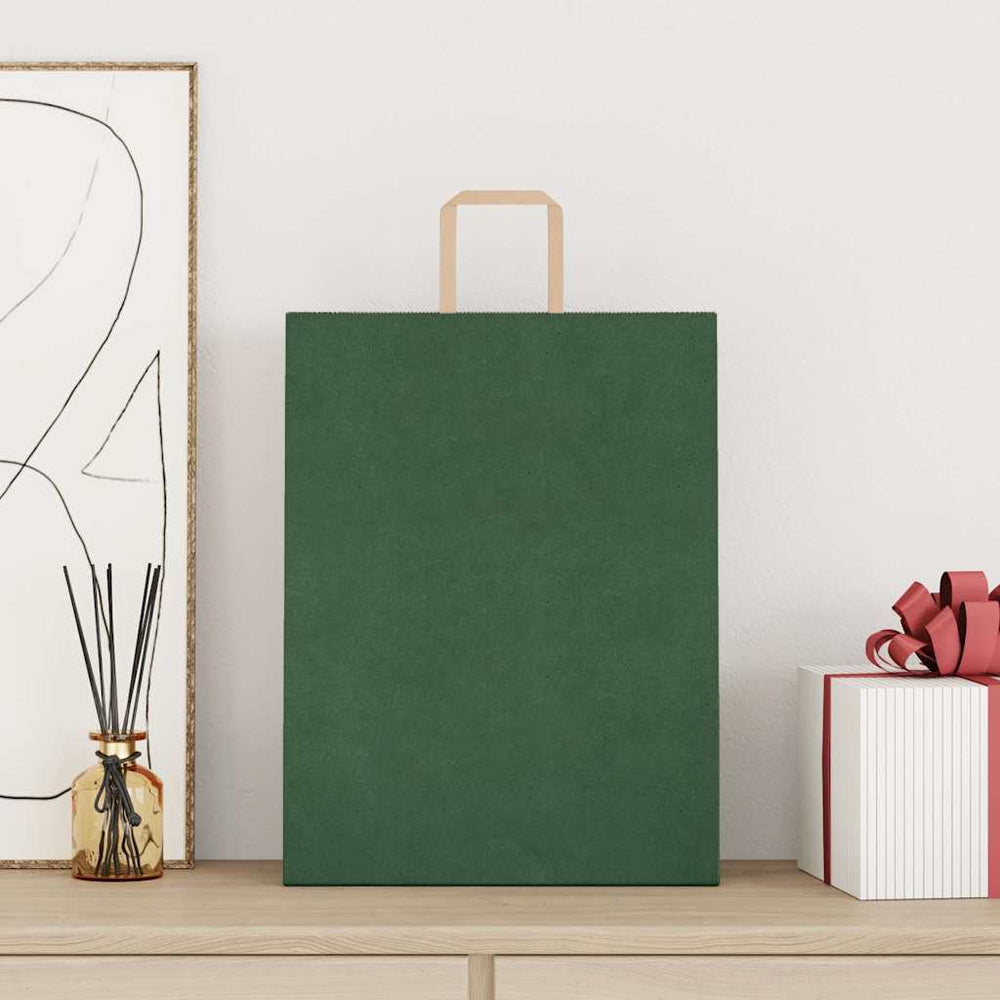 vidaXL Paper Carrier Bags 250 pcs. with Handles Green 32x12x42 cm