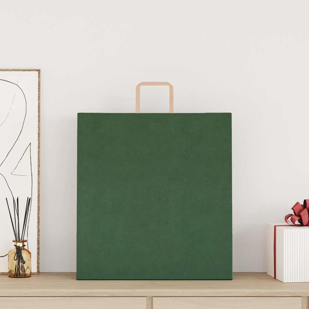 vidaXL Paper Carrier Bags 250 pcs. with Handles Green 45x17x48 cm