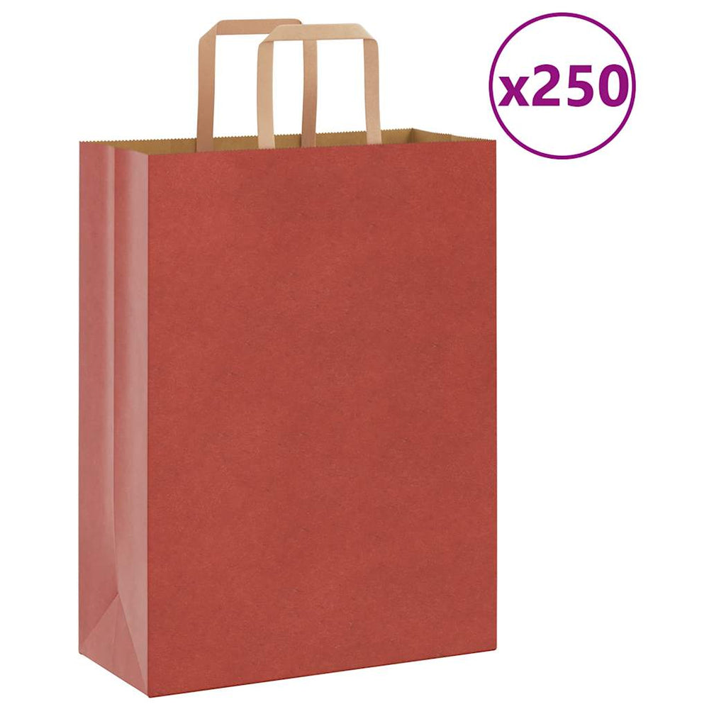 vidaXL Paper Carrier Bags 250 pcs. with Handles Red 26x12x35 cm