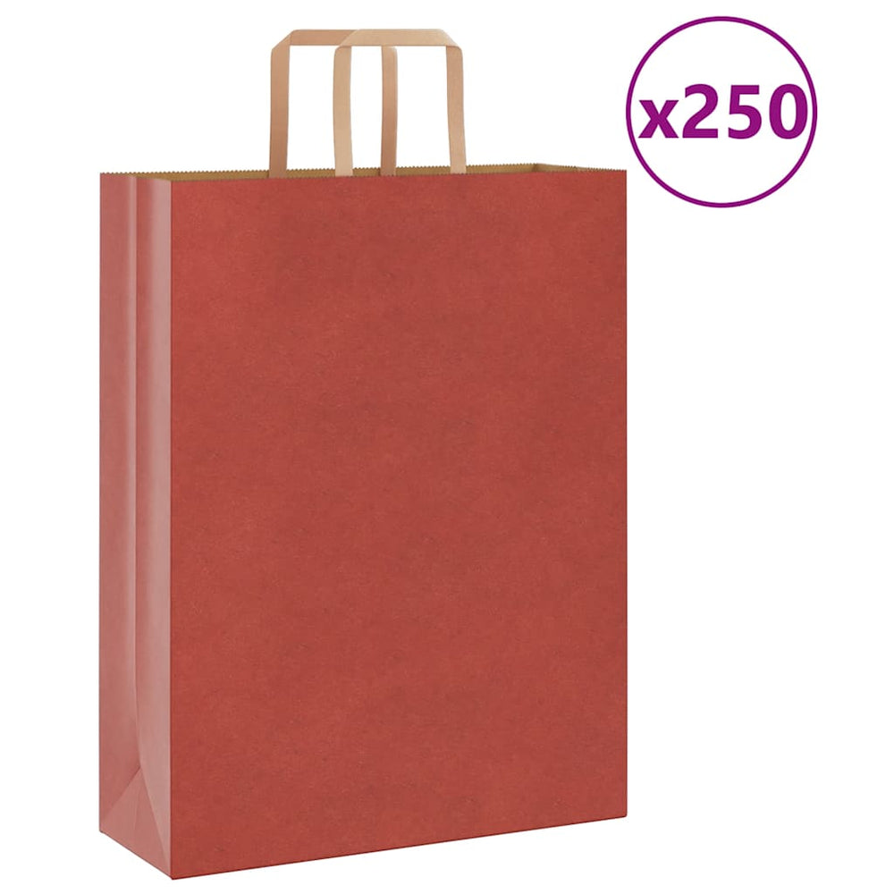 vidaXL Paper Carrier Bags 250 pcs. with Handles Red 32x12x42 cm