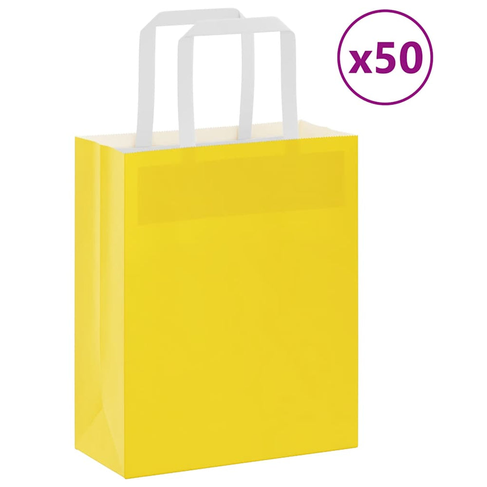 vidaXL Paper Carrier Bags 50 pcs. with Handles Yellow 18x8x22 cm