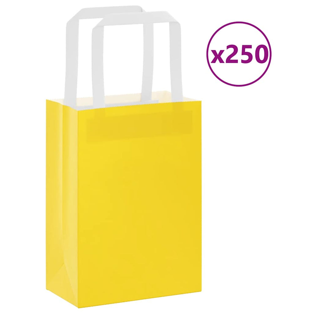 vidaXL Paper Carrier Bags 250 pcs. with Handles Yellow 15x8x21 cm