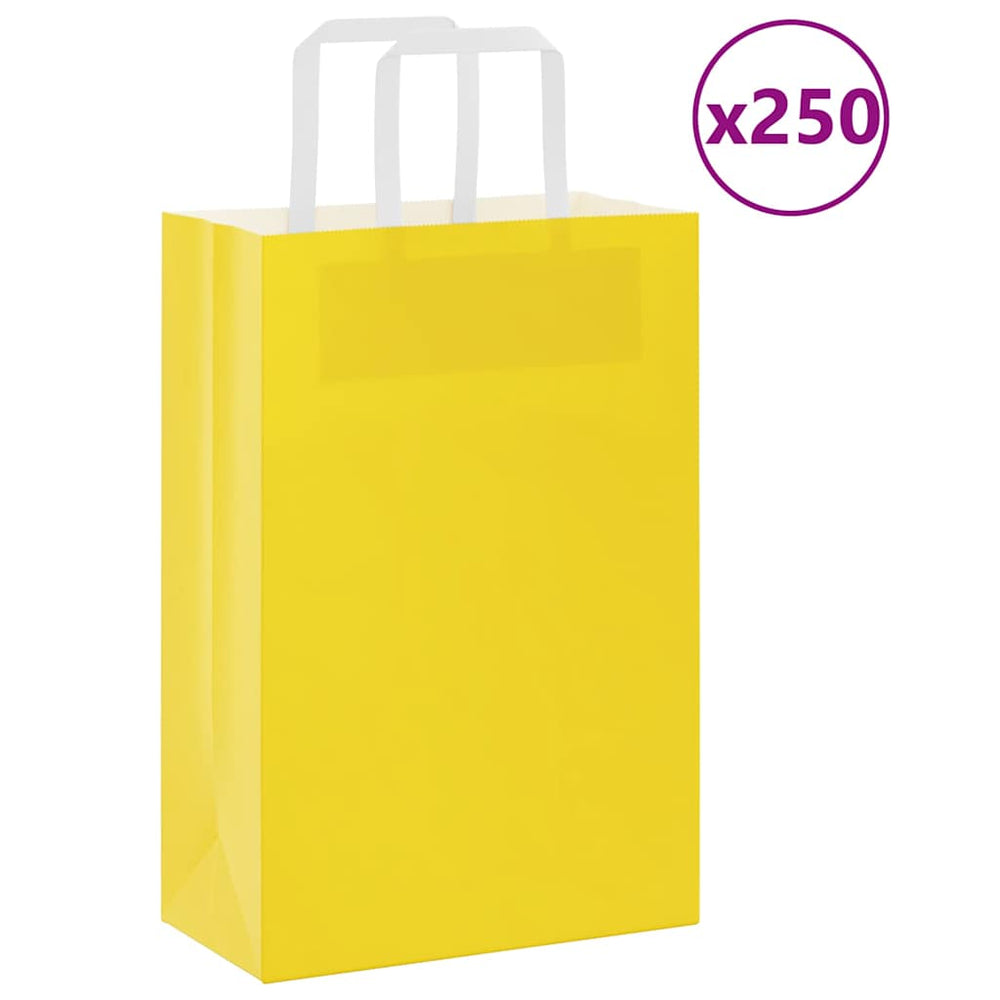 vidaXL Paper Carrier Bags 250 pcs. with Handles Yellow 21x11x31 cm