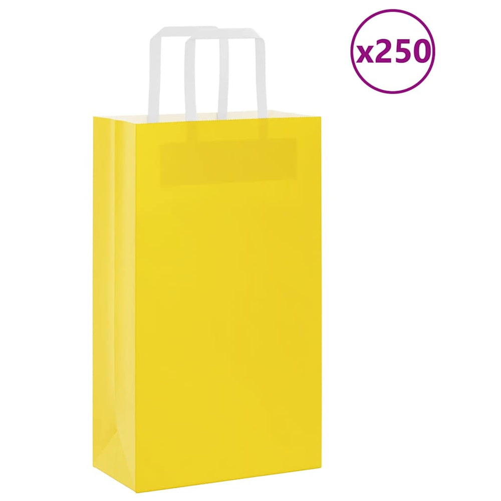 vidaXL Paper Carrier Bags 250 pcs. with Handles Yellow 21x11x36 cm