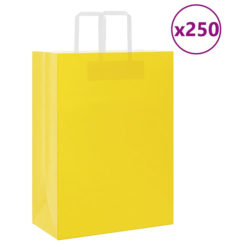 vidaXL Paper Carrier Bags 250 pcs. with Handles Yellow 32x17x44 cm