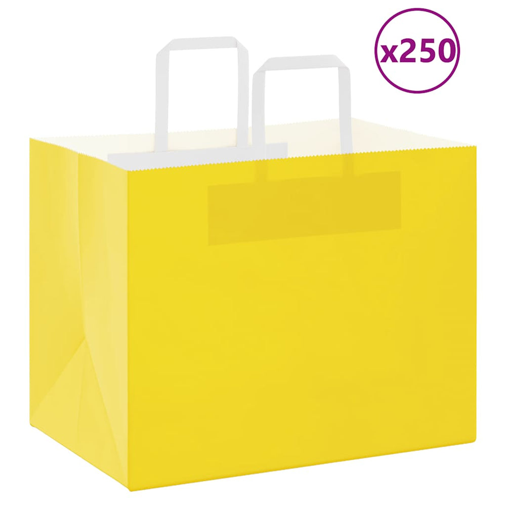 vidaXL Paper Carrier Bags 250 pcs. with Handles Yellow 32x22x24 cm