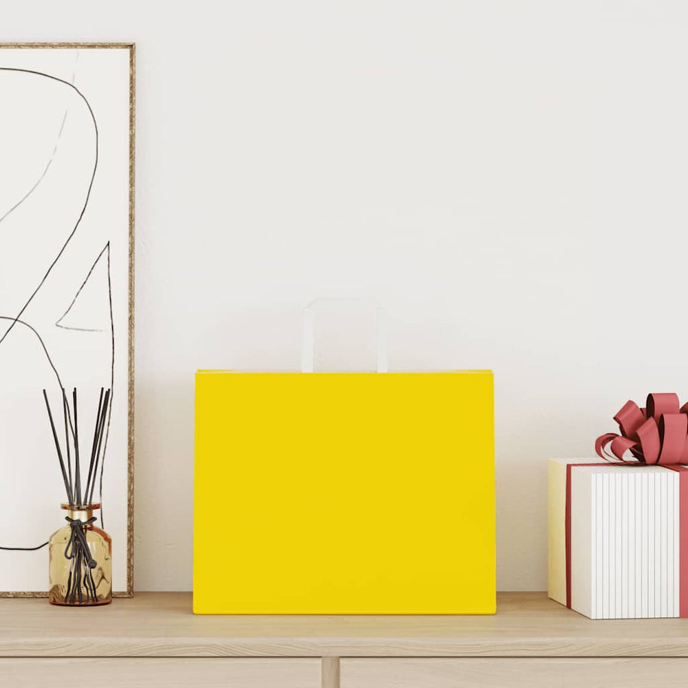 vidaXL Paper Carrier Bags 250 pcs. with Handles Yellow 32x22x24 cm