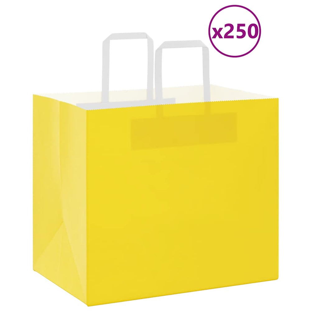 vidaXL Paper Carrier Bags 250 pcs. with Handles Yellow 32x22x28 cm