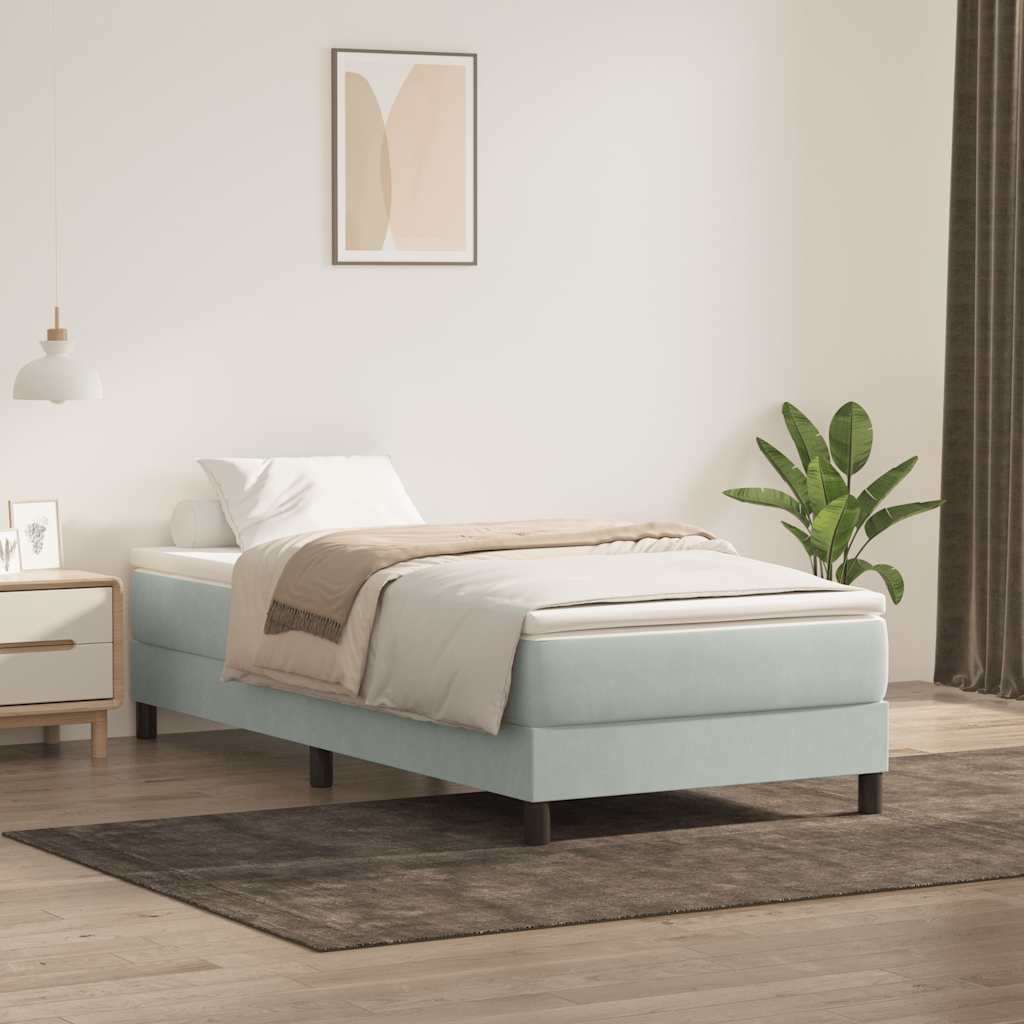 vidaXL Box spring bed with mattress Light gray 90x210 cm Velvet