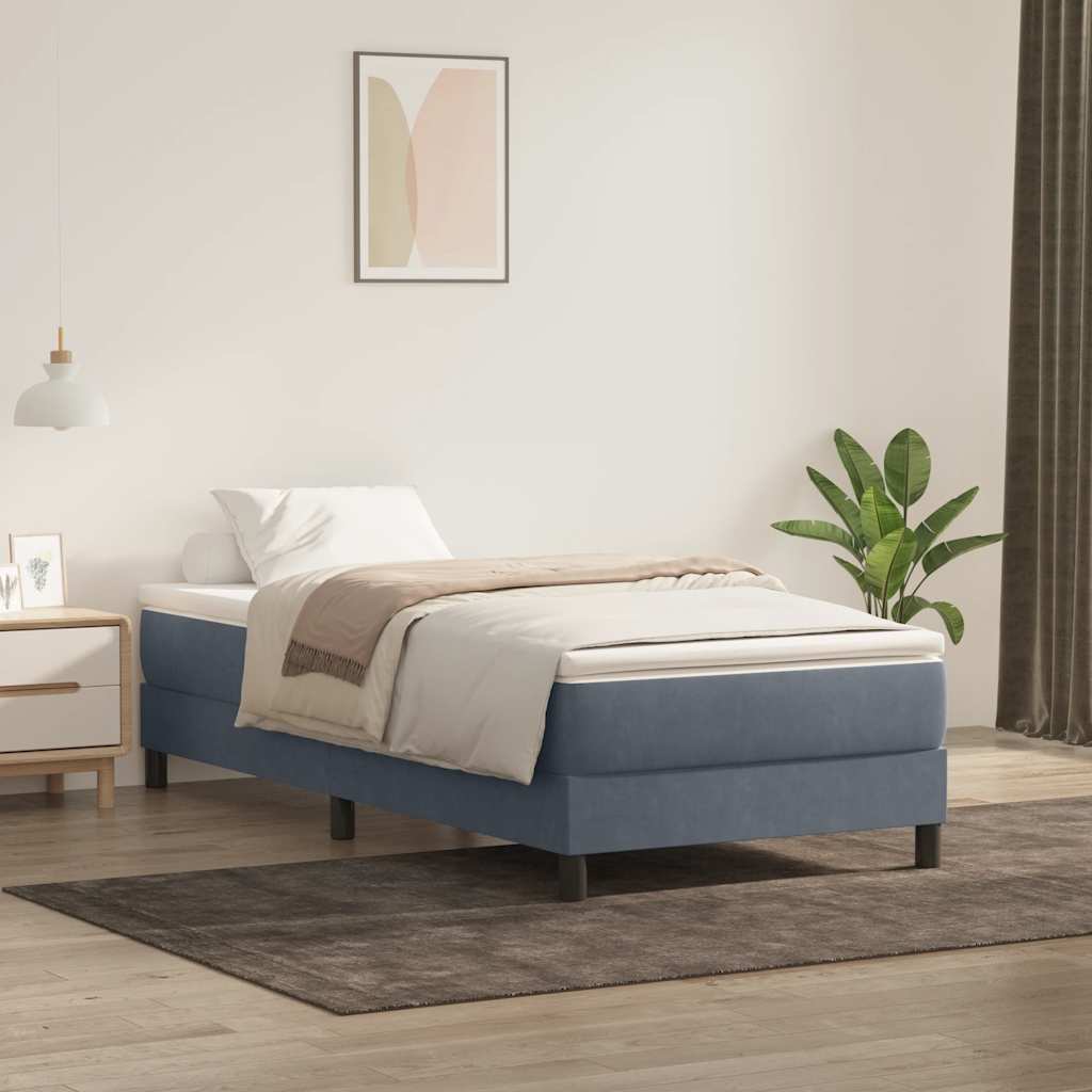 vidaXL Box Spring Bed with Mattress Dark Grey 90x210 cm Velvet