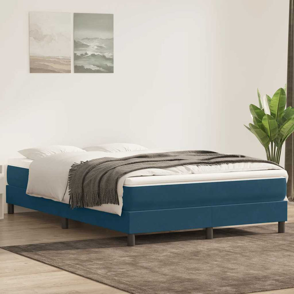vidaXL Box Spring Bed with Mattress Dark Blue 140x210 cm Velvet