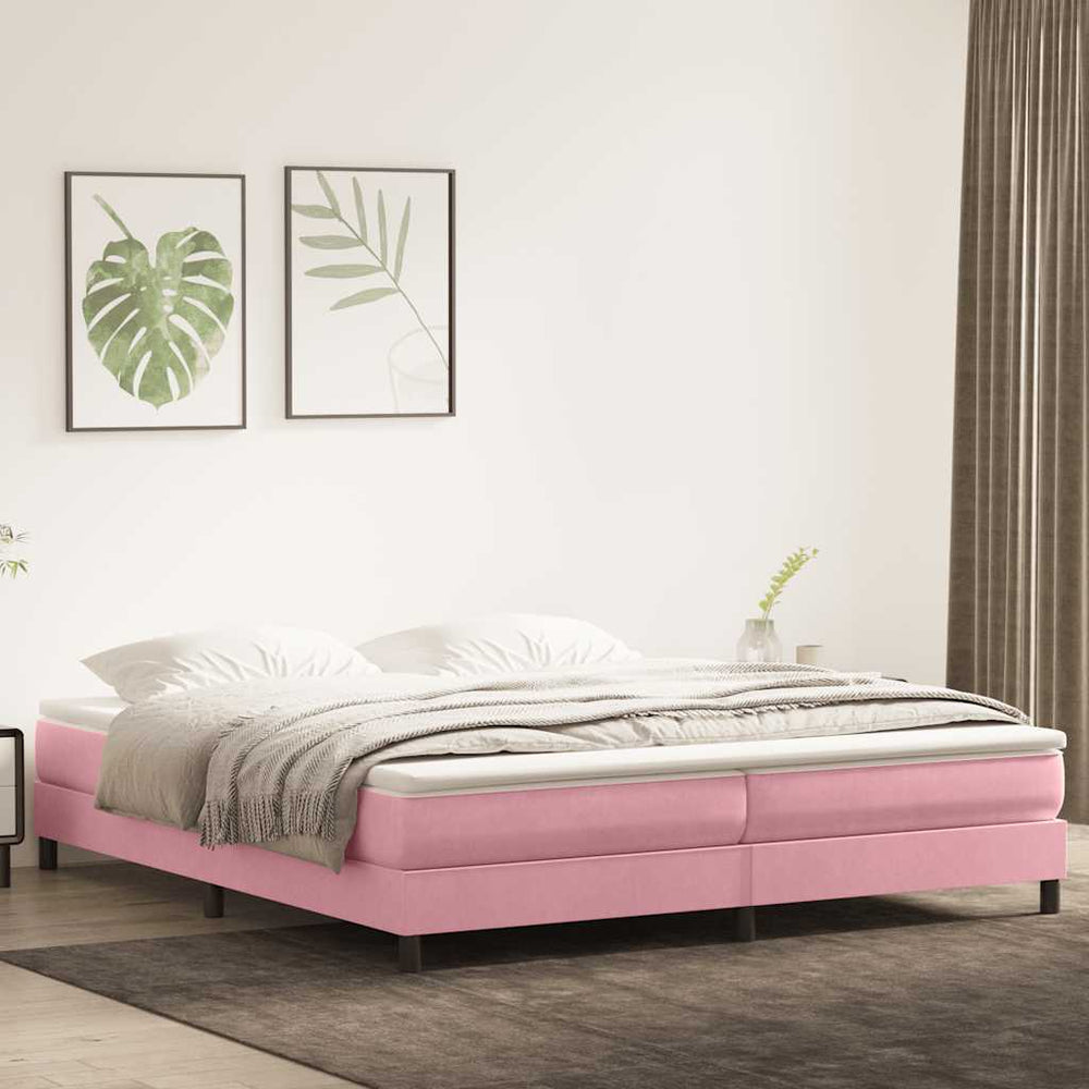 vidaXL Box Spring Bed with Mattress Pink 180x210 cm Velvet