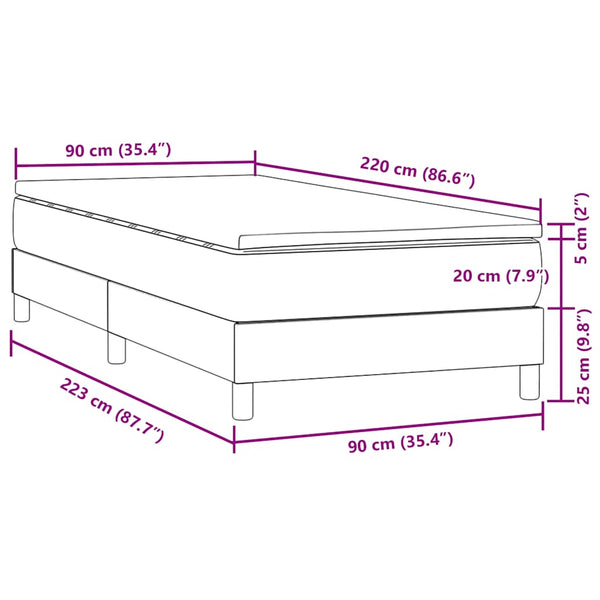 vidaXL Box Spring Bed with Mattress Pink 90x220 cm Velvet