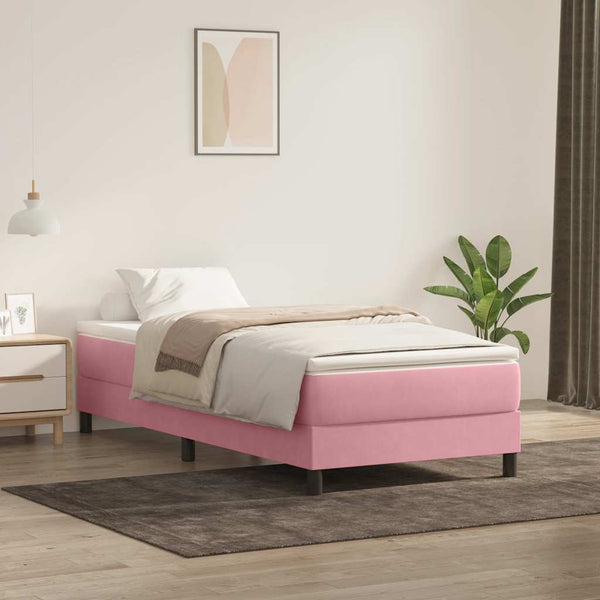 vidaXL Box Spring Bed with Mattress Pink 90x220 cm Velvet