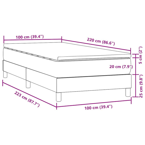 vidaXL Box Spring Bed with Mattress Dark Blue 100x220 cm Velvet