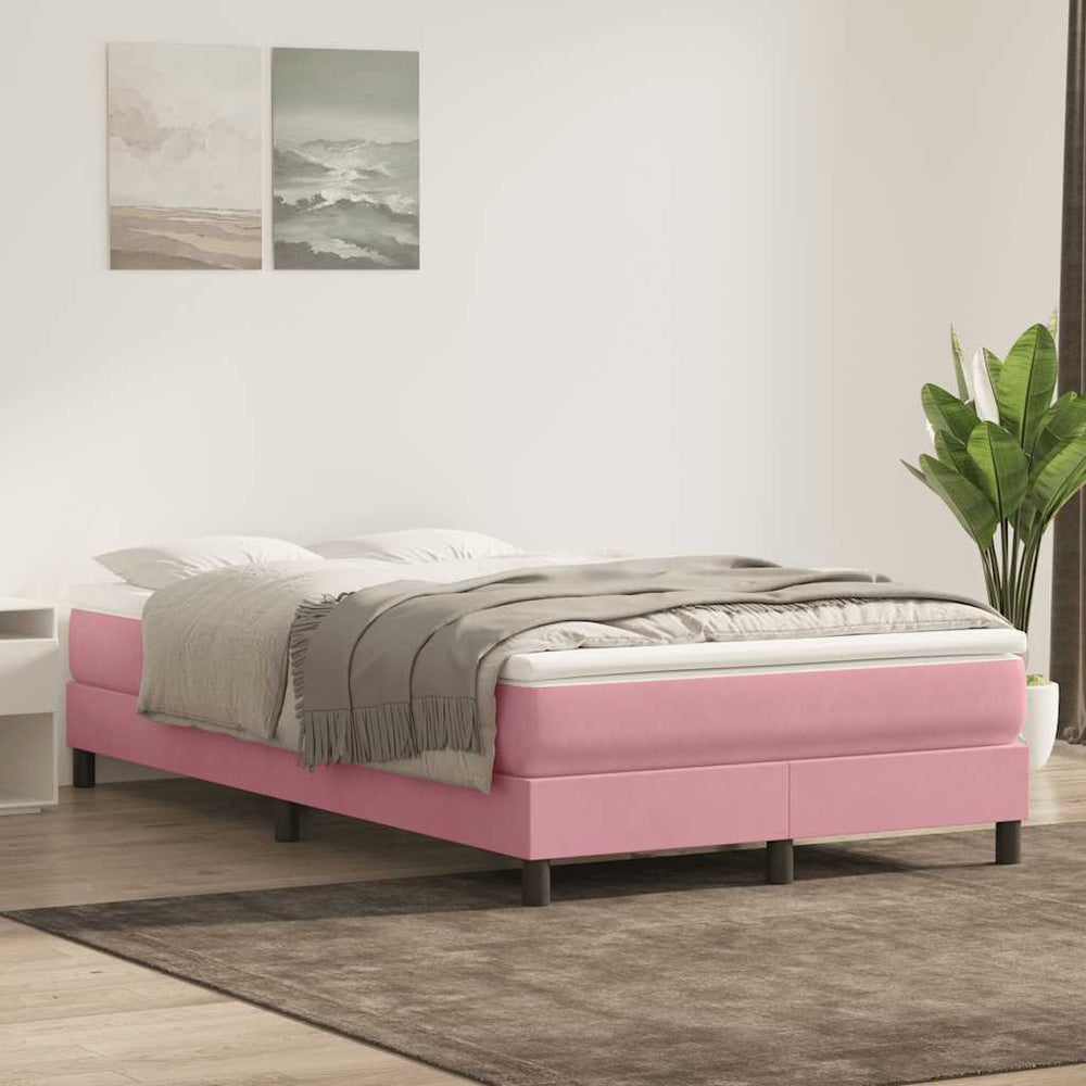 vidaXL Box Spring Bed with Mattress Pink 120x220 cm Velvet
