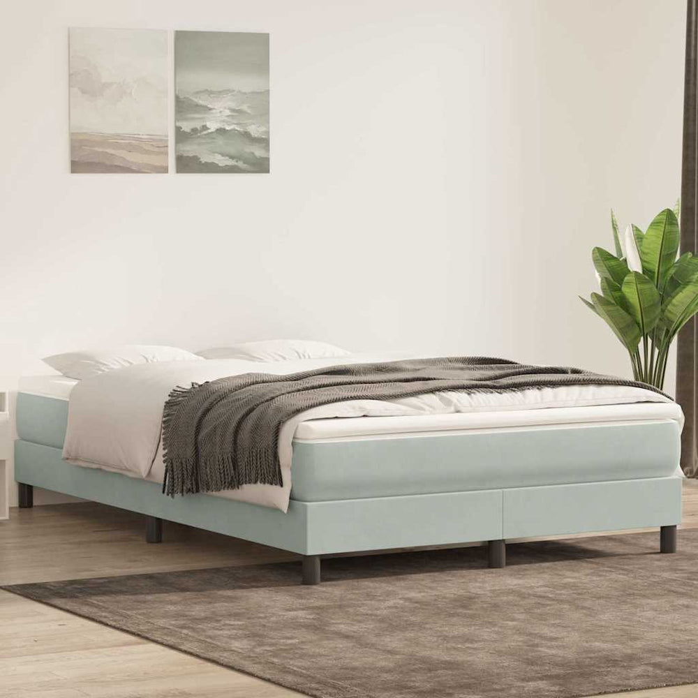 vidaXL Box Spring Bed with Mattress Light Grey 140x220 cm Velvet
