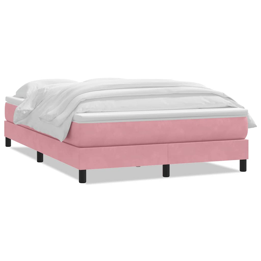 vidaXL Box Spring Bed with Mattress Pink 140x220 cm Velvet