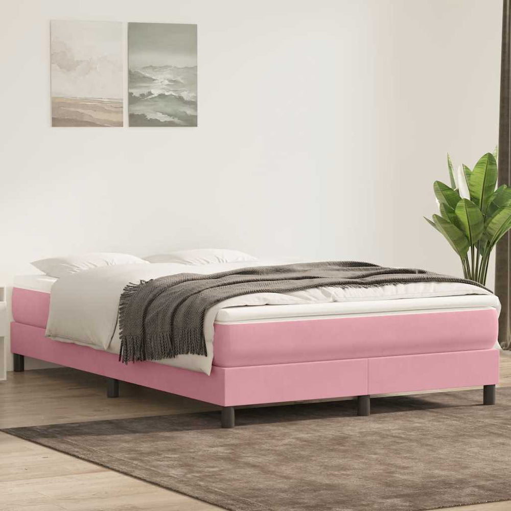 vidaXL Box Spring Bed with Mattress Pink 140x220 cm Velvet