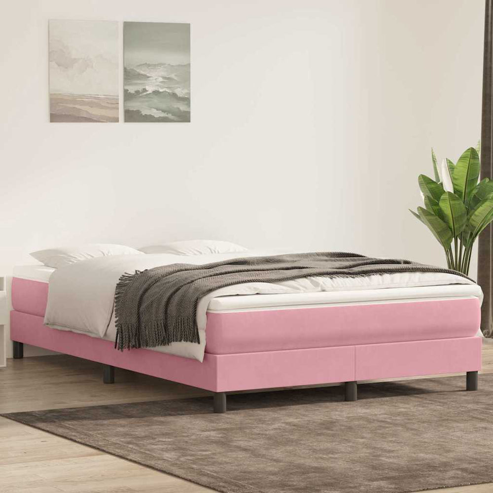 vidaXL Box Spring Bed with Mattress Pink 160x220 cm Velvet