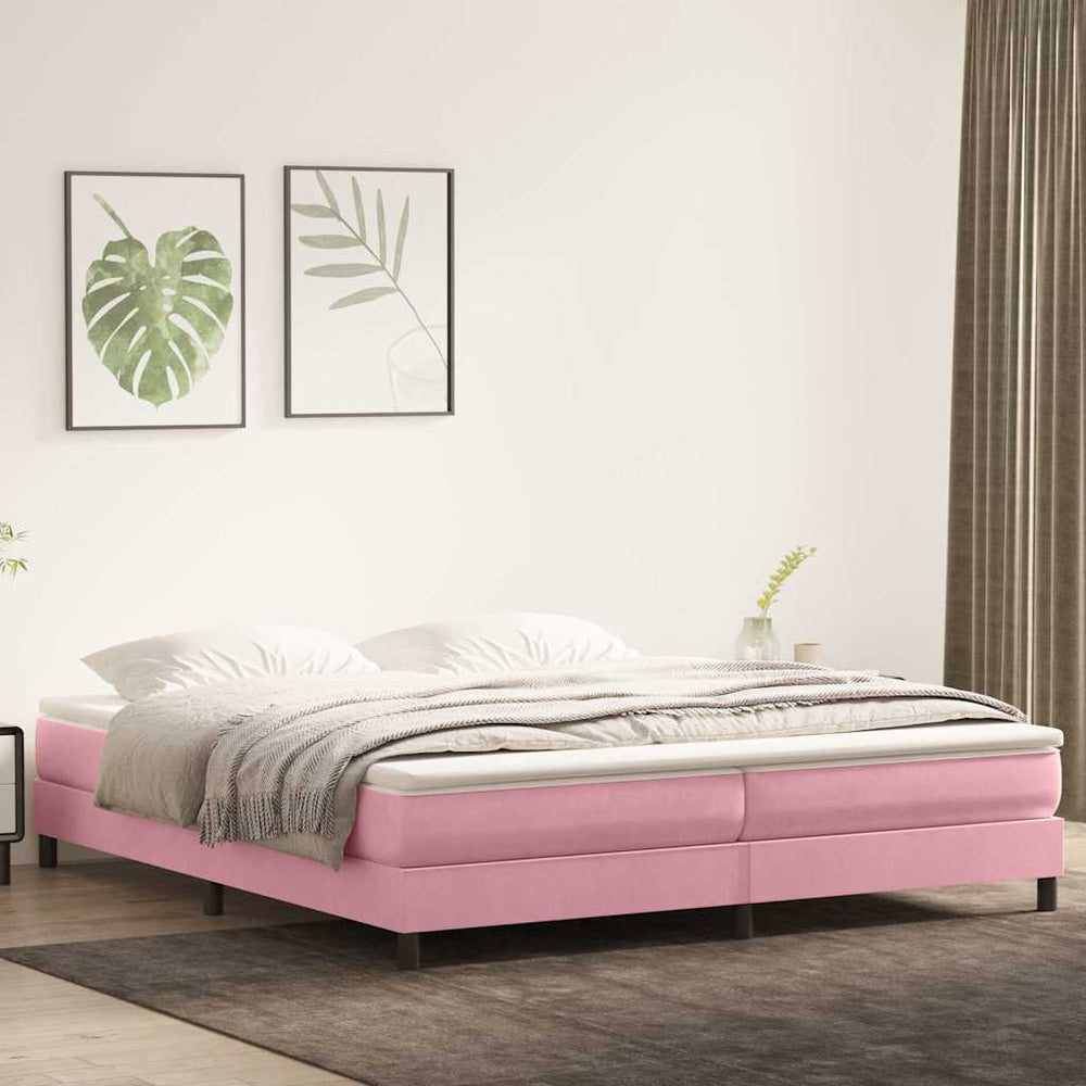 vidaXL Box Spring Bed with Mattress Pink 180x220 cm Velvet