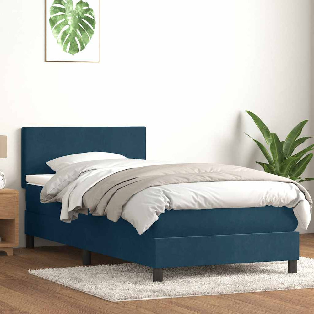 vidaXL Box Spring Bed with Mattress Dark Blue 90x210 cm Velvet