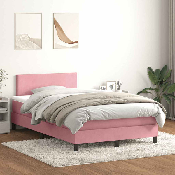 vidaXL Box Spring Bed with Mattress Pink 120x210 cm Velvet