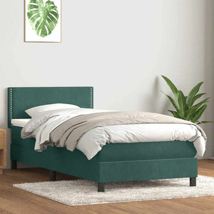 vidaXL Box Spring Bed with Mattress Dark Green 100x210 cm Velvet