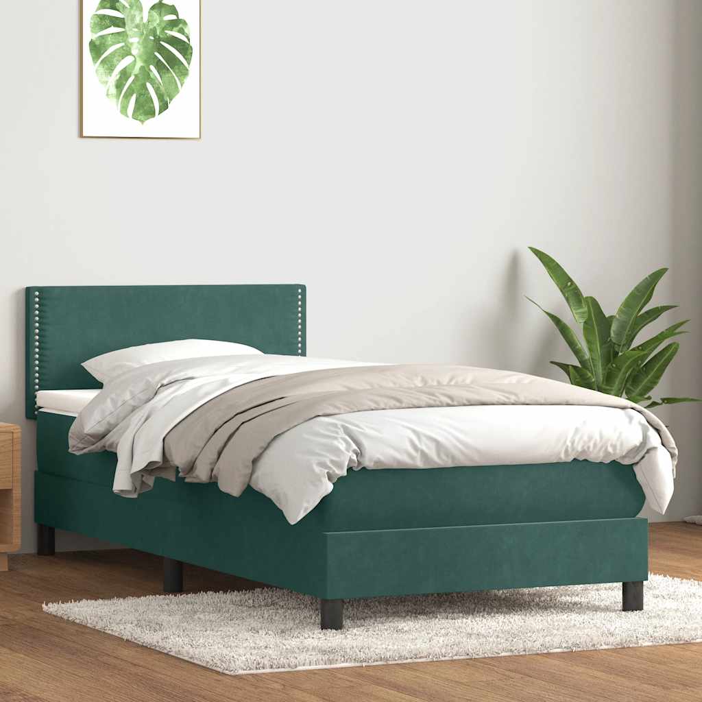 vidaXL Box Spring Bed with Mattress Dark Green 100x210 cm Velvet