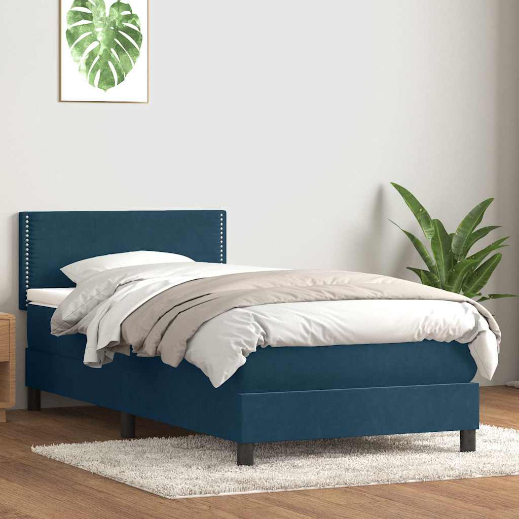 vidaXL Box Spring Bed with Mattress Dark Blue 100x210 cm Velvet