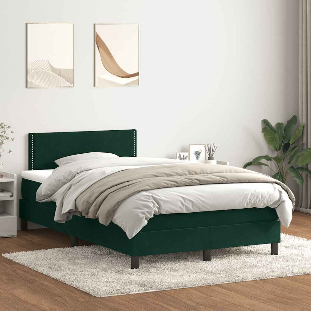 vidaXL Box Spring Bed with Mattress Dark Green 120x210 cm Velvet