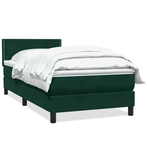 vidaXL Box Spring Bed with Mattress Dark Green 100x220 cm Velvet